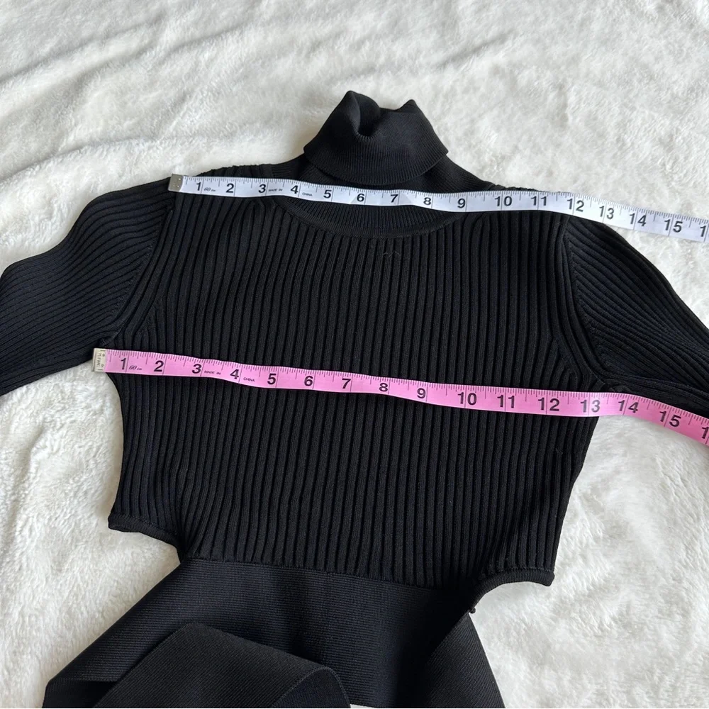 Cushnie Et Ochs Tie Waist Cropped Black Turtleneck Wrap Sweater XS - Picture 5 of 11